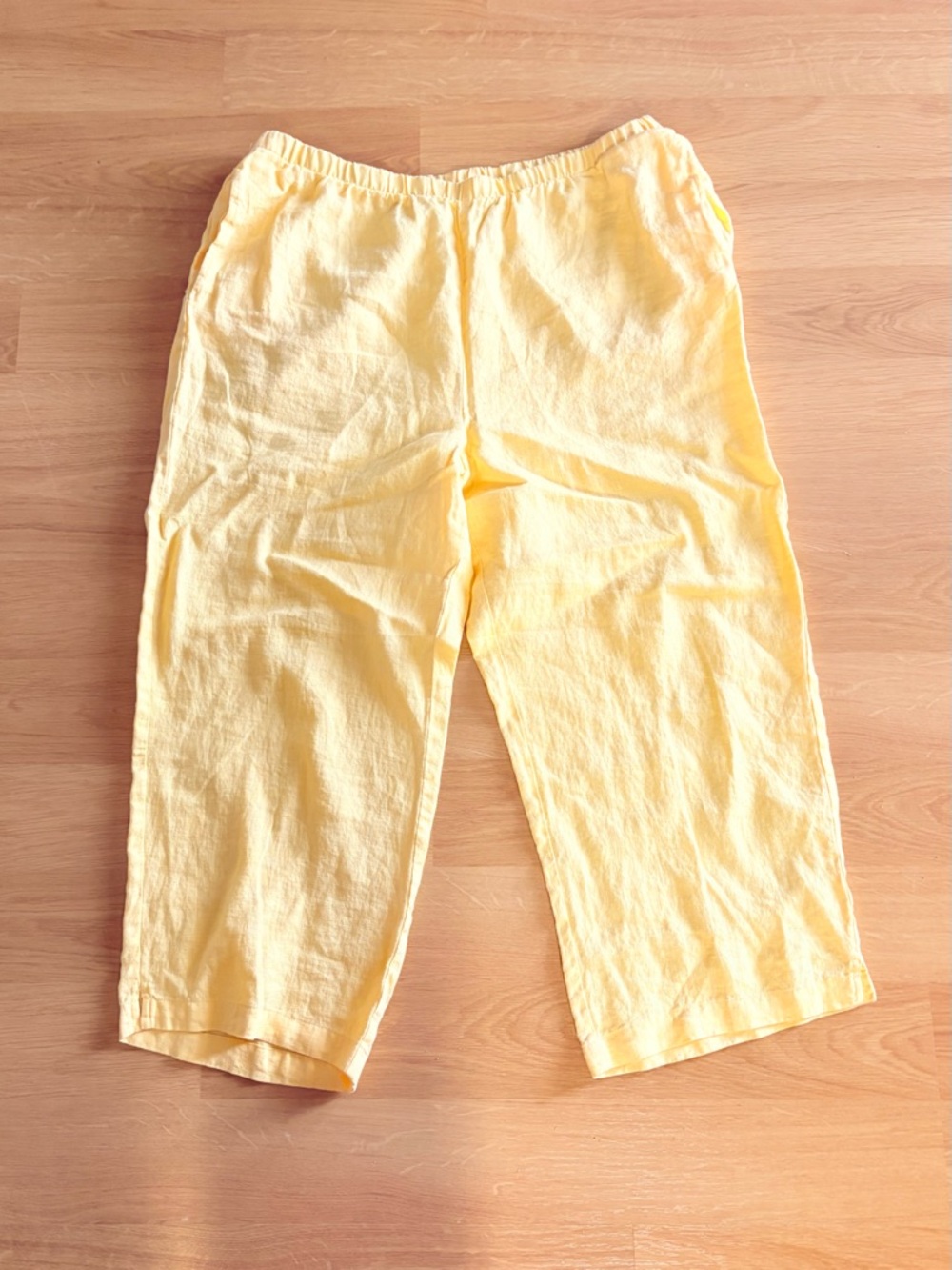 Choices Women’s Bright Yellow 100% Linen Cropped Pants